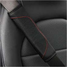 2PCS Carbon Fiber Seat Belt Covers, Soft Shoulder & Neck Protection Cushions, Compatible with Cars & Trucks (Red)
