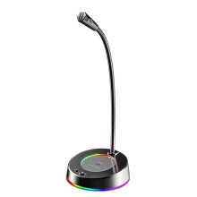 USB Desk Mic, Plug & Play, 360 Omnidirectional Condenser Mic with RGB LED Light, Compatible with PC/Mac