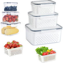 Transparent Food Storage Container with Removable Colander, Plastic Drain Basket for Fruits & Veggies – Fridge Produce Saver