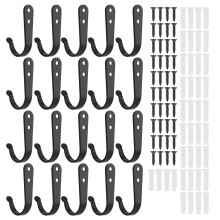 20Pcs Heavy Duty Black Rustproof Wall-Mounted Coat Hooks – Compatible with Coats, Towels, Bags, Hats, Scarves