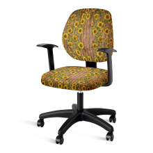 Sunflower Wood Desk Chair Cover (2 Pcs), Polyester Rolling Chair Cover with Elastic Bottom, Seat + Backrest, Wear-Resistant for Students & Office