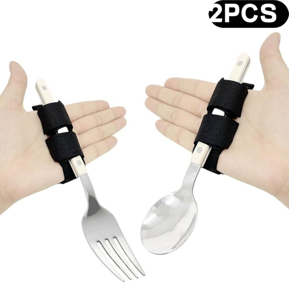 2Pcs Universal Adjustable Cuff Utensil Holder Strap for Parkinson's & Disabled Users with Weak Grip â Compatible with Cutlery, Pens (Utensils Not