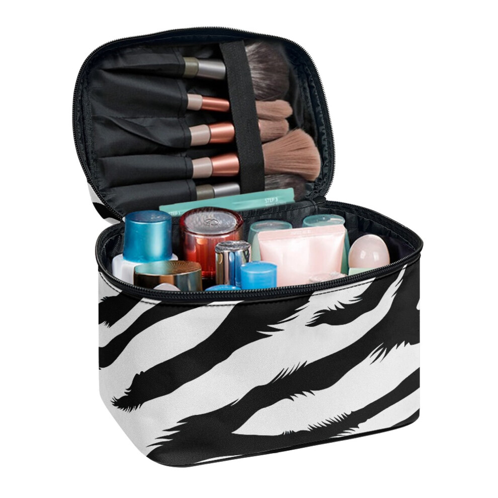8.86 x 6.5 x 5.9 Inches Makeup Bags Friend Storage Pockets Brush Protectors Multi-Function Makeup Organizer Zebra Stripe Pattern