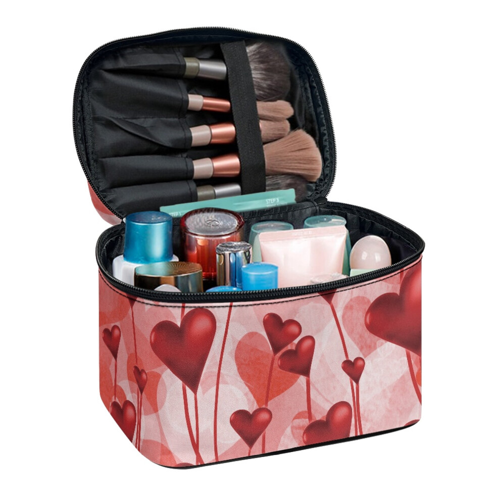 Heart Travel Cosmetic Makeup Bag Large Capacity Women Girlfriend Teacher Valentines Day Gifts Lightweight Double Zip Wide-open