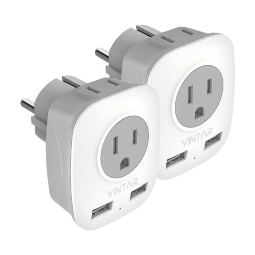 Πακέτο 2 προσαρμογέων ταξιδιού ΕΕ με 2 πρίζες USB + 2 πρίζες ΗΠΑ, 4 σε 1 για