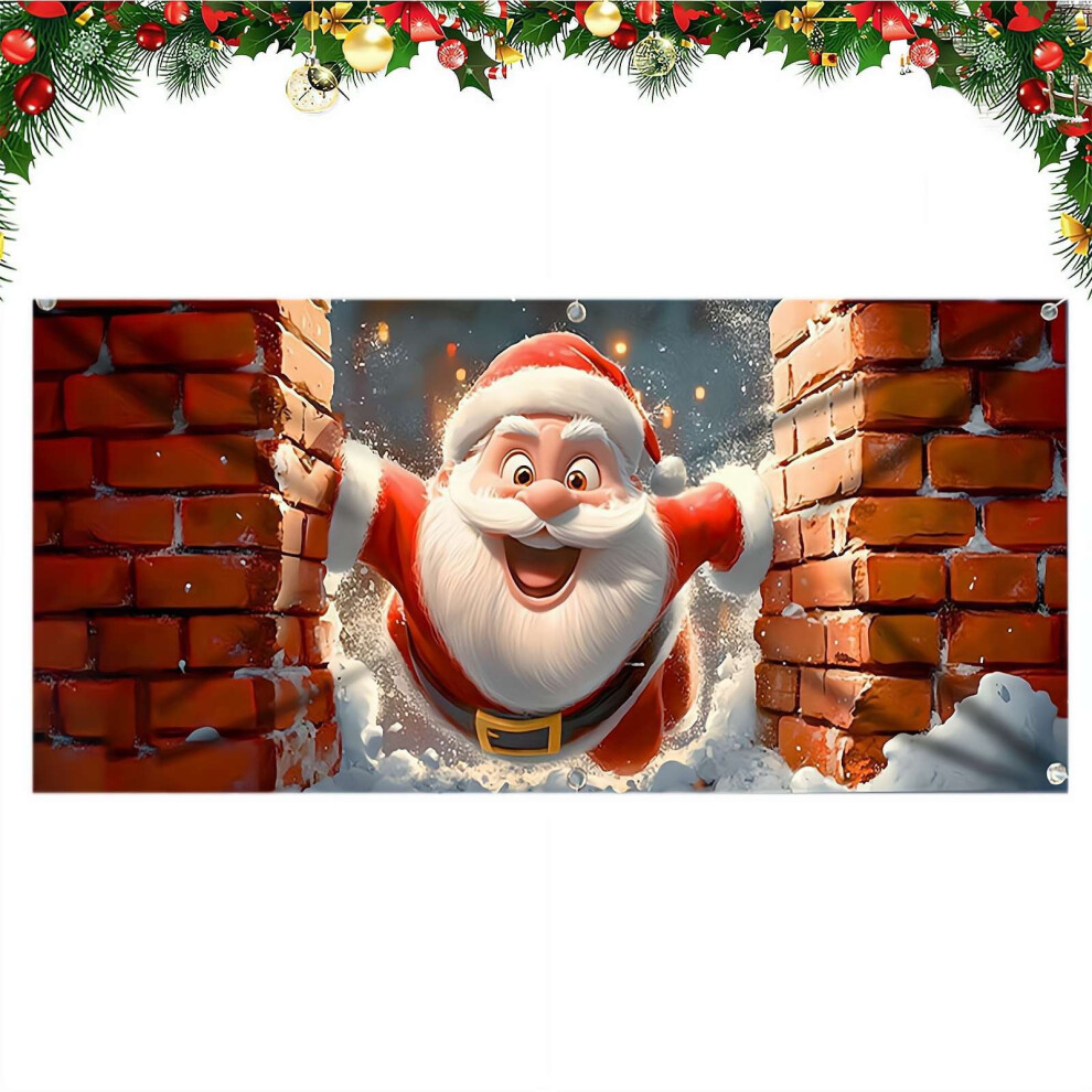 13Ft X 6Ft Large Christmas Banner Â Santa Wall Breaker, Snow Scene & Xmas Tree, Indoor/Outdoor Use, Merry Christmas Display 9426043867621
