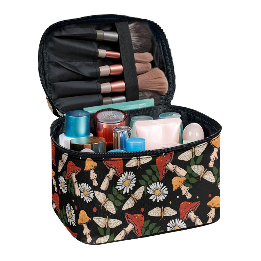 Red Mushroom Daisy Travel Make Up Case With Brush Slots With Brush Storage Travel Makeup Organizer Case Brush Protectors Fold Flat Teacher