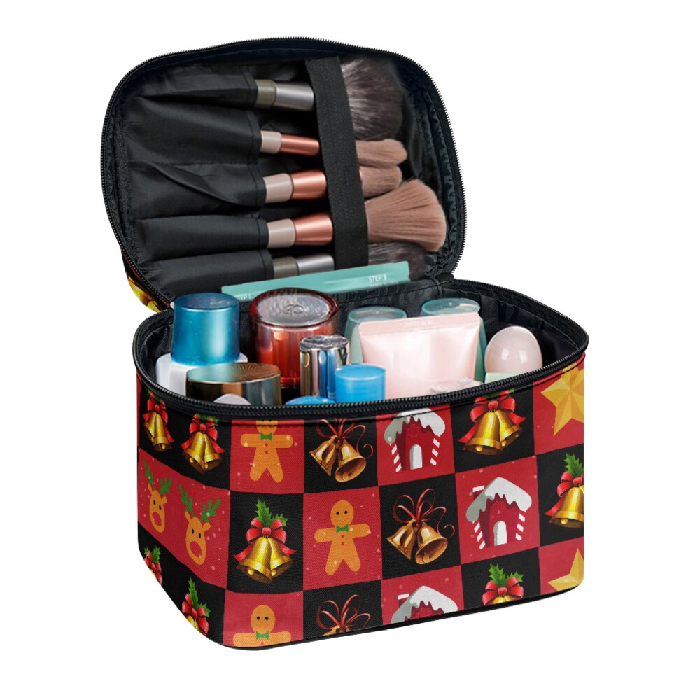 Cosmetic Bag Foldable Large with Brush Slots Check Pattern