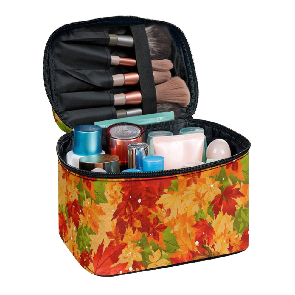 Cosmetic Bags Travel Cosmetic Bag Organizer Durable With Brush Storage Hand-Held Pumpkin Maple Leaf