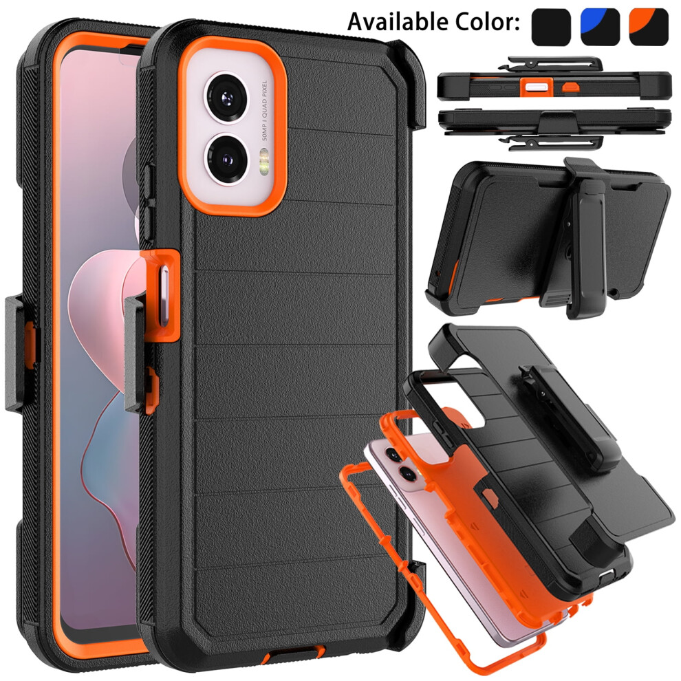 Motorola Moto G Power 5G 2024 Case With Built-In Screen Protector, Holster Belt Clip, Shockproof Rugged Kickstand Cover Â Black/Orange 9426043868185