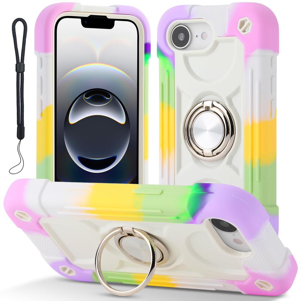 Iphone 16E Case 6.1" Â Compatible, 360 Rotating Ring Stand, Military-Grade Drop Protection, Rugged Cover With Wrist Strap, Rainbow Purple 9426043868475