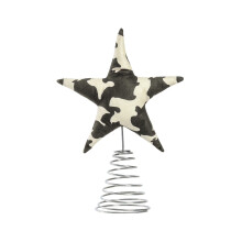 Christmas Tree Topper Ornament – Cow Pattern Pentagram, Scandinavian Style Holiday Decoration, Compatible with Standard Tree Tops