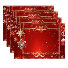 DAMAI Christmas Snowflake Placemats Set of 4, 12x18 in, Vintage Washable Red Winter Holiday Table Mats – Compatible with Home & Dining Room