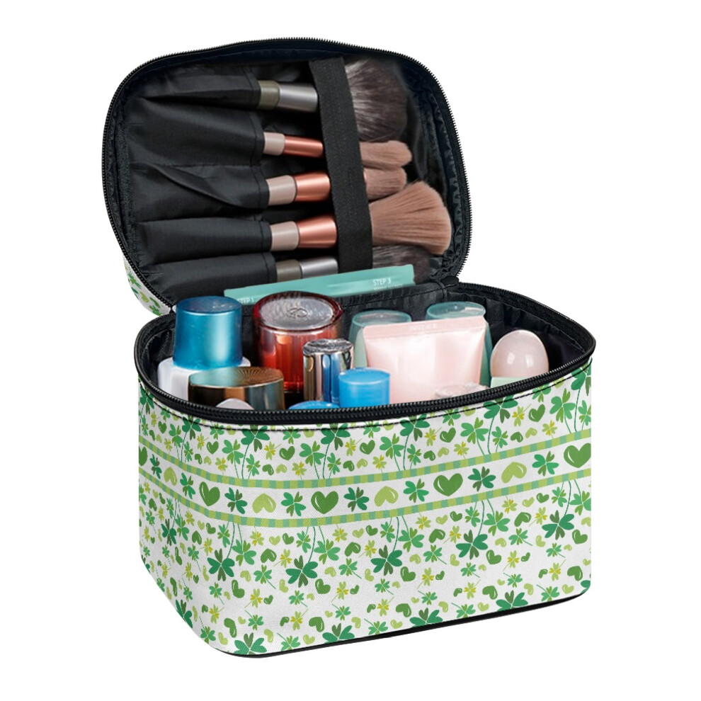 (8.86"x6.5"x5.9") Cosmetic Case With Brush Storage Wide Open Portable Pouch Four-Leaf Clover Pattern Multifunction Mom