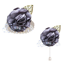 Valentine's Day Rose Wrist Corsage, Artificial Pearl-Decorated Bridal Bouquet for Beach Wedding, Anniversary – Green2