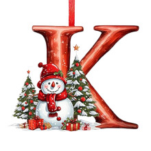 Snowman 26-Letter Christmas Tree Ornaments A-Z, Red Alphabet Hanging Decor for DIY Craft (Compatible with standard tree hooks)