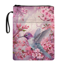 Hummingbird Cherry Blossom Polyester Book Sleeve Protector Pouch for Friend Classic for Class Office Pocket Washable, 11.4 Inch X 8.66 Inch