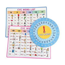 3 Pieces English CVC Turntable Game Teaching Aids, Word Spelling Learning CVC Interactive Turntable Wheel, Wall Phonics Chart