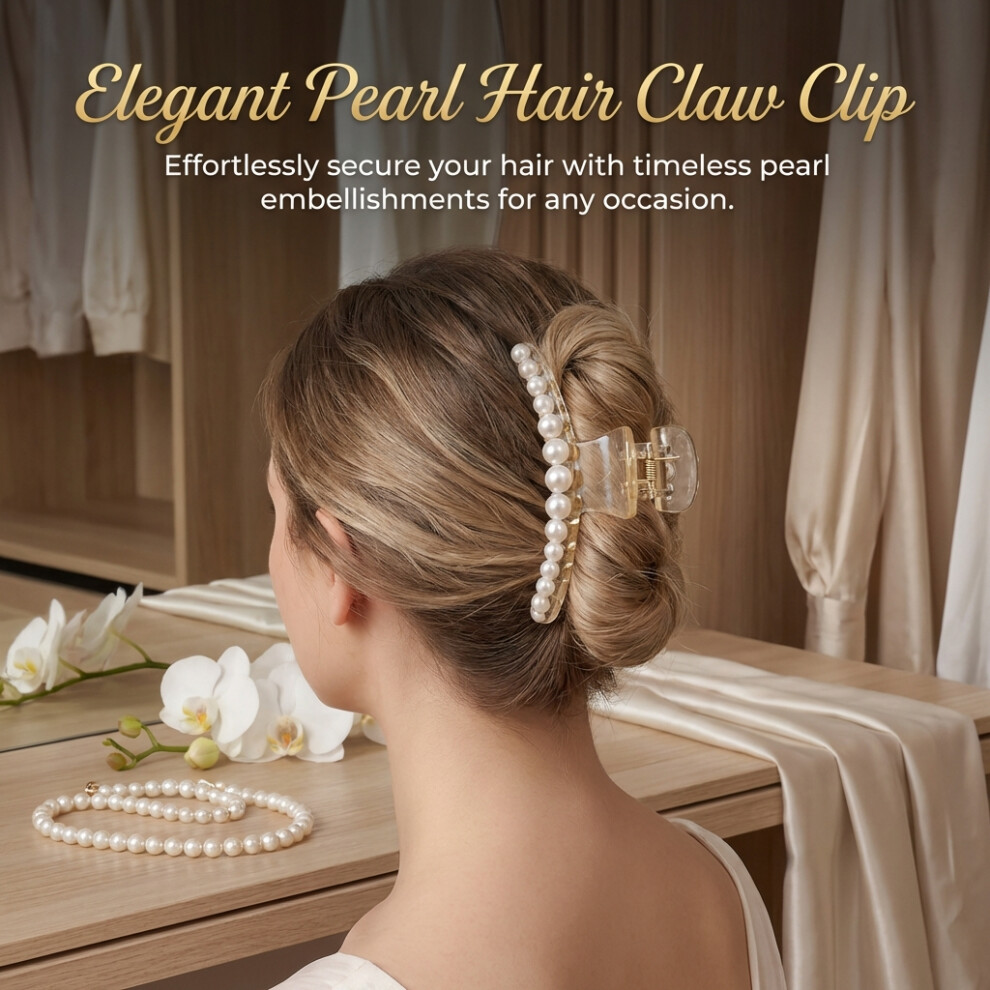 Bright-Home Large Acrylic Pearl Hair Claw Clip For Women Summer Back Bun Shark Clip