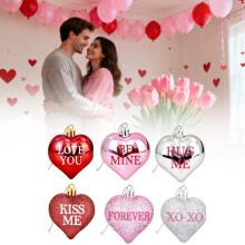 12pcs Valentine's Day Heart Ornaments – Red/Pink/Silver Glitter Baubles for Tree, Home, Wedding, Anniversary, Party Decor (Compatible with Standard