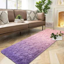 Luxury Shaggy Runner Rug 2x6ft, Non-Slip Plush Bedroom/Nursery Rug for Kids – Pink & Purple