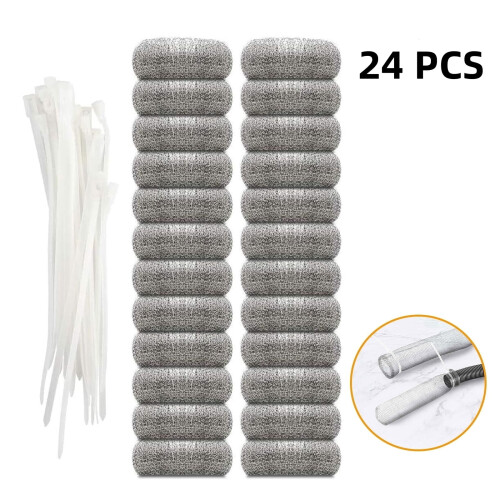 24 Pcs Stainless Steel Lint Traps Silver Laundry Mesh Washer Hose Filter