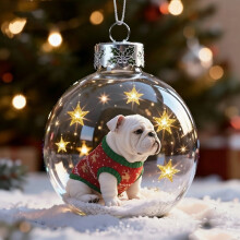 Christmas Dog Clear Ball Ornament, Puppy Snow Globe, Bulldog Glass Tree Decoration – Compatible with Christmas Trees