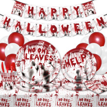 Halloween Outdoor Decor: Bloody Hand Flag, Disposable Party Tableware Set (Plates, Napkins, Tablecloths, Banners) – Must-Have for Horror Theme Party