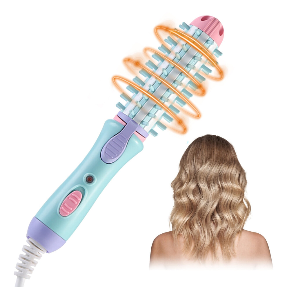 Blue Mini Ceramic Curling Iron For Short Hair, Heated Round Brush, Antiscald Electric Wand Â 7.5In, Compatible With Biweutydys