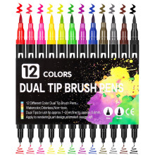 Clearance Brush Pens Under $5 – Double Tip Art Markers, 12 Colors for Adult Coloring, Journaling, Lettering, Calligraphy & Drawing (10ml) –