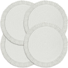 13" Fall Round Cotton Placemat Set of 4, Boho Woven Washable Table Mats for Kitchen, Dining, Farmhouse—Heat Resistant, Compatible with Thanksgiving
