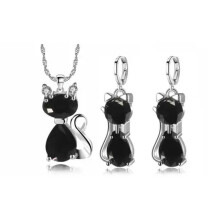 925 Silver Cat Cubic Zirconia Pendant Necklace Earrings Set Women Jewelry Gift-#4