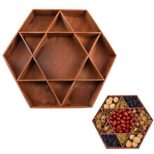 Plateau à dessert hexagonal en bois – Plateau de service compartimenté pour bonbons, en-cas, thé et réceptions – Convient à un usage