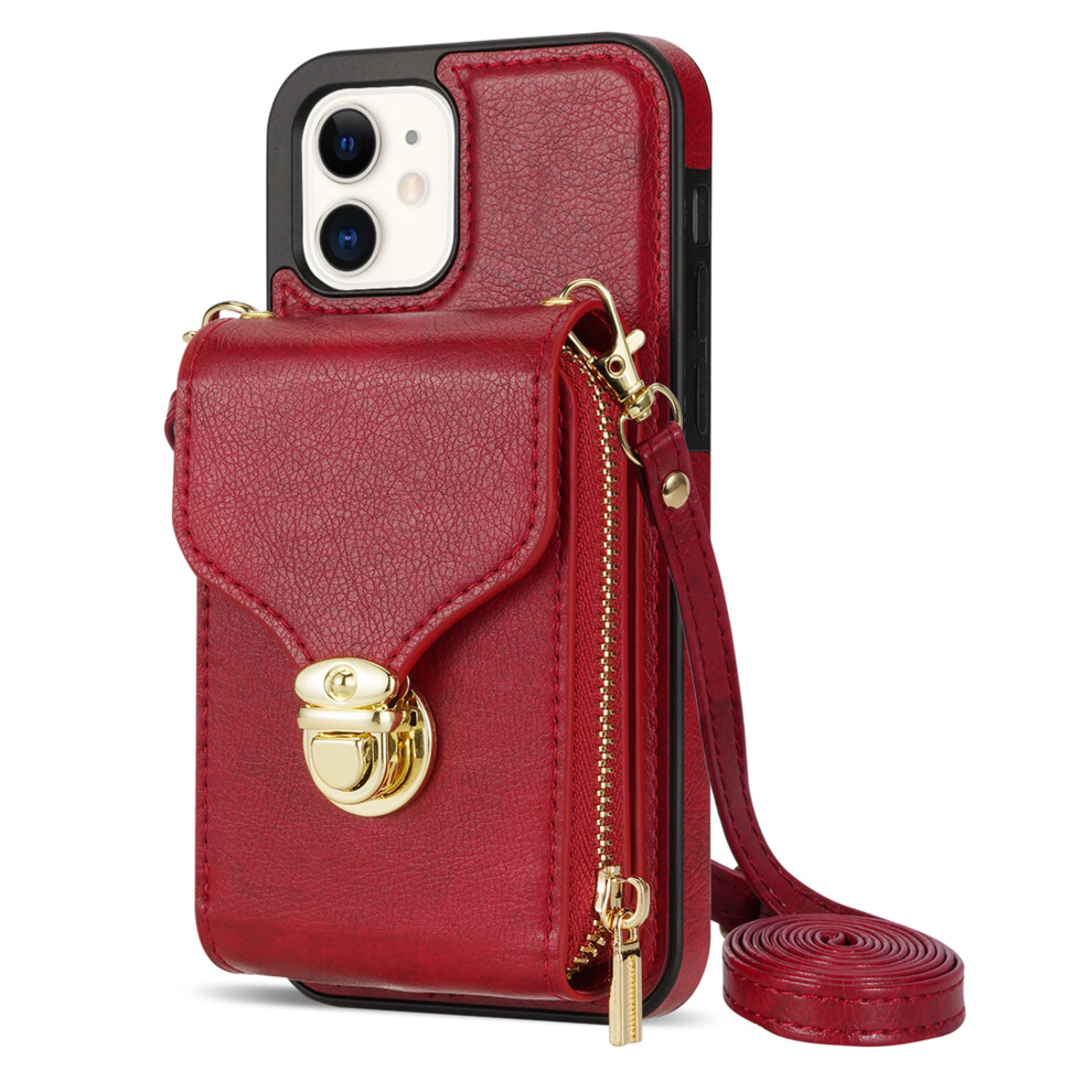 Leather Crossbody Wallet Case With Zipper & Card Slots, Compatible With Iphone 11 (6.1", 2019) Red 9065194489285
