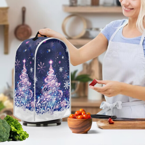 Christmas Tree Music Pattern Food Processor Cover with Hand Strap Elastic Protective Case for Kitchen Home 2