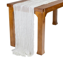 Crumpled Chiffon Table Runner – Translucent Boho Tablecloth for Wedding, Baby Shower, Birthday Party (118"x35", White)