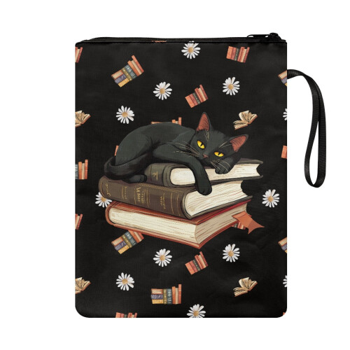 Black Cat and Daisy Pattern Book Protector, 1 pc Polyester Fabric Lightweight Reusable for Classroom Library, 11.4 Inch X 8.66 Inch 1