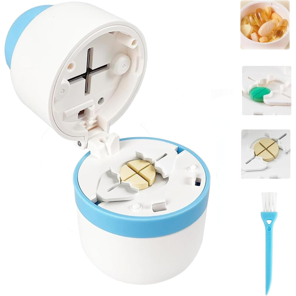 Pill Cutter with Storage Stainless Steel Blade Blue
