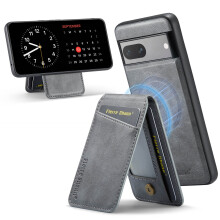 Magnetic Pixel 7 Case with Detachable Card Holder, MagSafe Compatible, PU Leather Slim Shockproof Cover – Gray