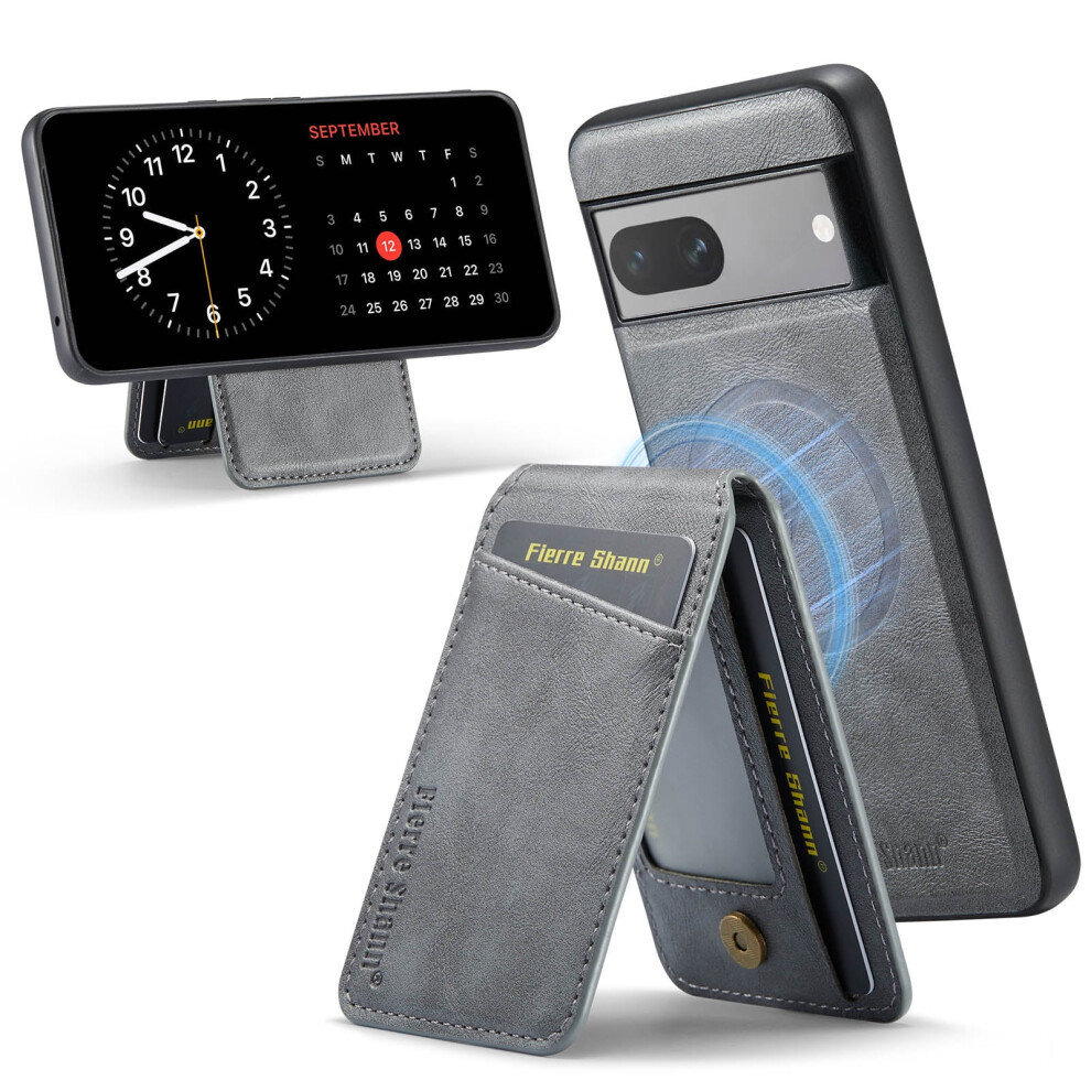 Magnetic Pixel 7 Case With Detachable Card Holder, Magsafe Compatible, Pu Leather Slim Shockproof Cover Â Gray 9097180882169