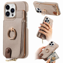 TECH CIRCLE Slim PU Leather Wallet Case with Card Holder, Stand & Rotating Ring—Shockproof, Compatible with iPhone 14 Pro (6.1", 2022), Khaki