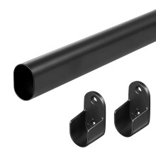 Adjustable Closet Rod Oval Shape 18-40 inch Heavy Duty Steel Bar, Expandable Hanging Pole for Wardrobes Laundry RV Closet Storage, Matte Black