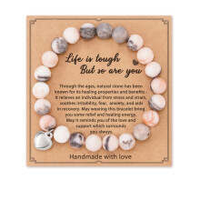 Inspirational Valentine's & Birthday Gifts for Her—Natural Stone Bracelets, Pink Zebra, Compatible with Teen Girls, Sisters, Friends