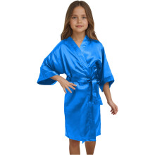 Kids Girls Silky Satin Kimono Robe for Spa Wedding Birthday Party Blue 7-8 Years