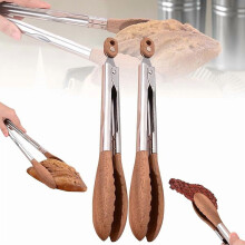 2Pcs Cooking Tongs – Stainless Steel & Wood, Anti-Slip, Long Handle, Hanging Hole, Compatible with Kitchen, BBQ, Salad
