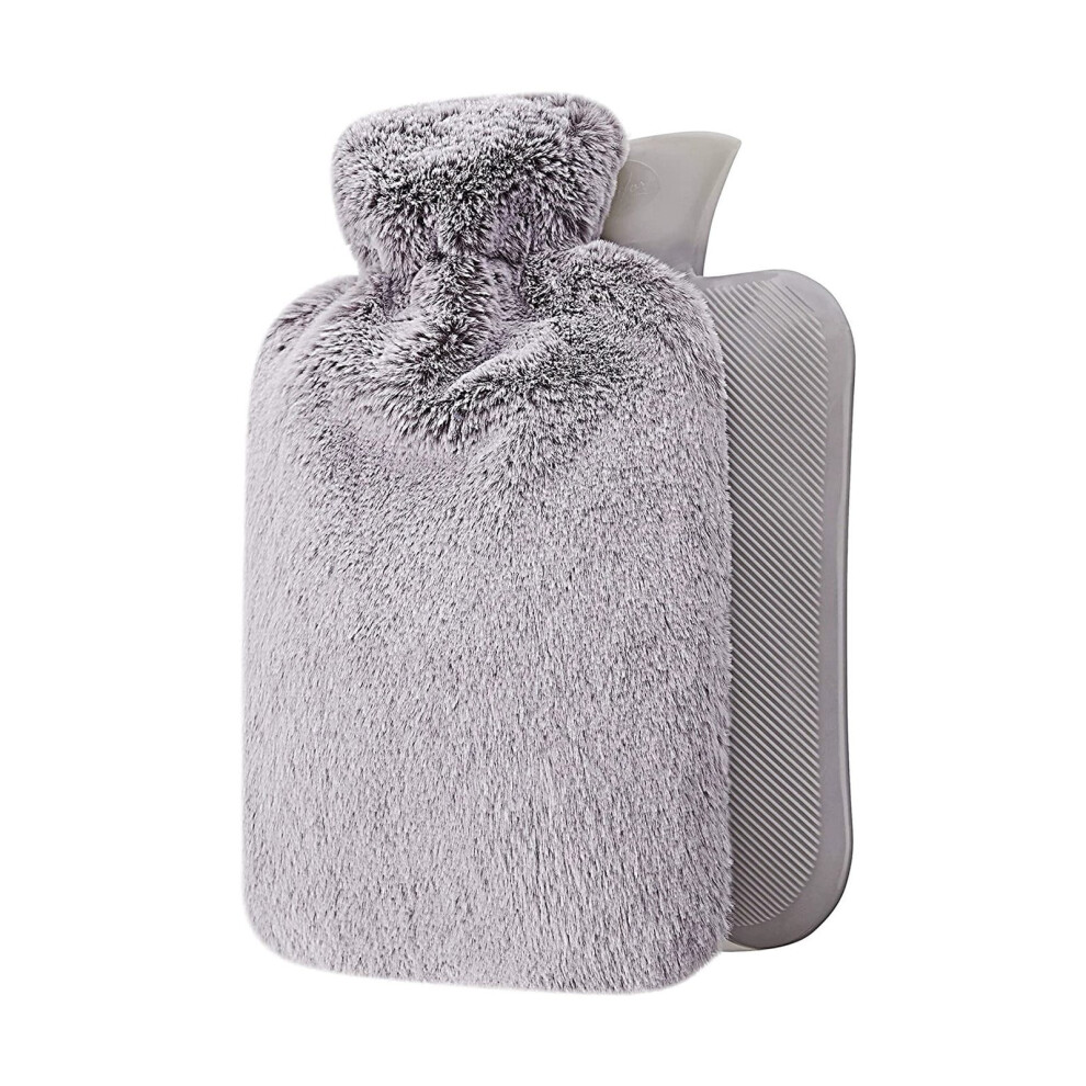 Grey 2L Thick Rubber Hot Water Bottle With Plush Cover, Leakproof, For Menstrual Cramps & Body Warmth Â 32X22cm