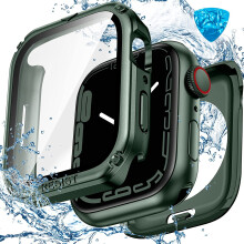 2-in-1 Waterproof Case & Screen Protector for Apple Watch SE/6/5/4 (44mm), Military PC Cover with Tempered Glass, Shockproof Bumper – Compatible