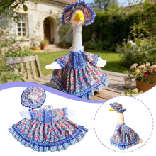 Porch Goose Outfit, Blue Rose Print Porch Goose Clothes For 23" H Decorative Geese Soft Cozy Fabric Winter Outdoor Yard Lawn Garden Decor Blue-41cm