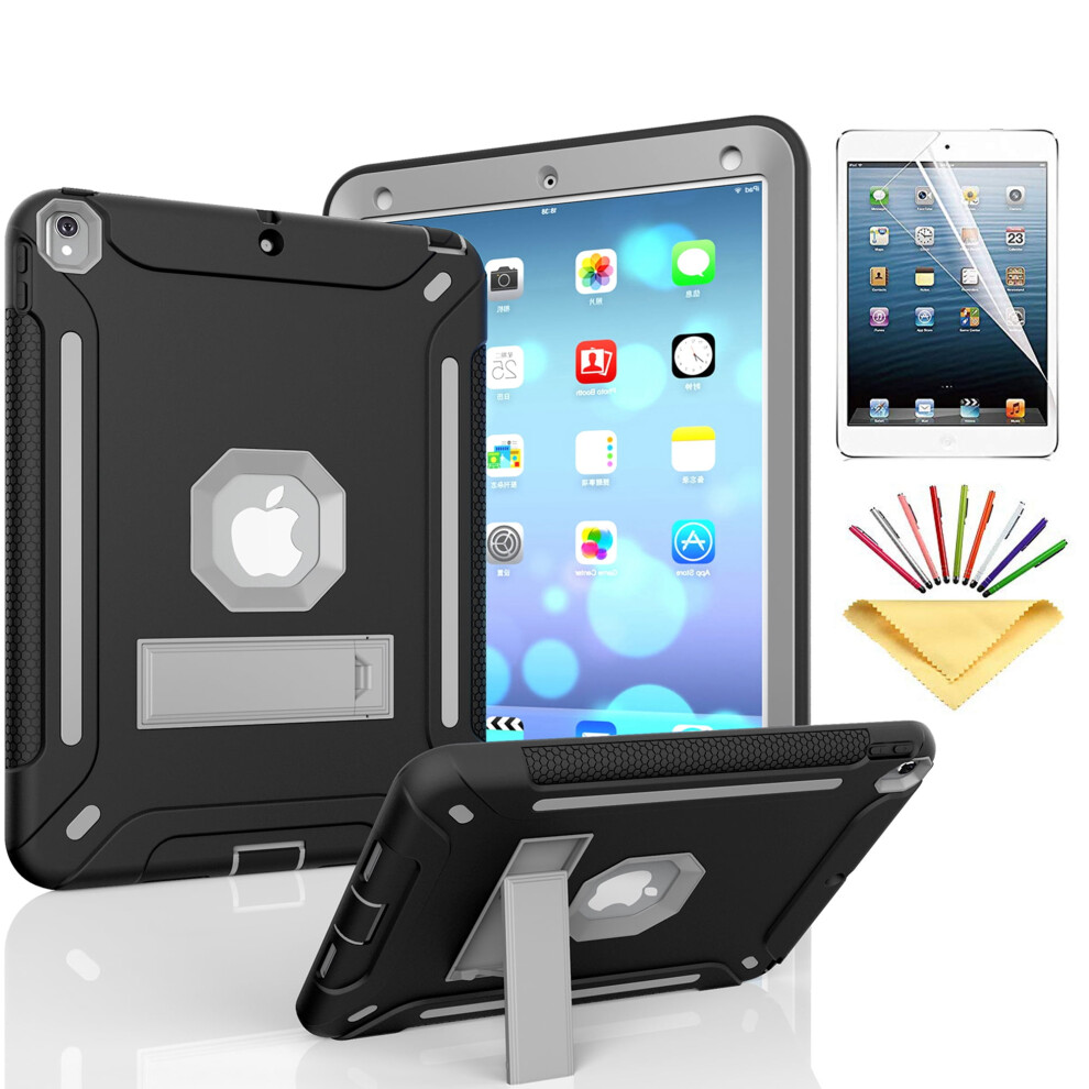 Compatible With Ipad Pro 9.7 Case: Shockproof 3-Layer Cover W/ Soft Screen Protector & Kickstand (A1673/A1674/A1675), Black/Gray 9097180883388