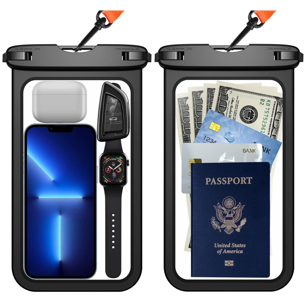 2 Pcs Waterproof Phone Pouch, Up To 10" Ipx8 Dry Bag With Lanyard, Compatible With Iphone 16 Pro Max/16E/15/14/13, Galaxy S25 Ultra/S24/S23 – Black 9132278080314